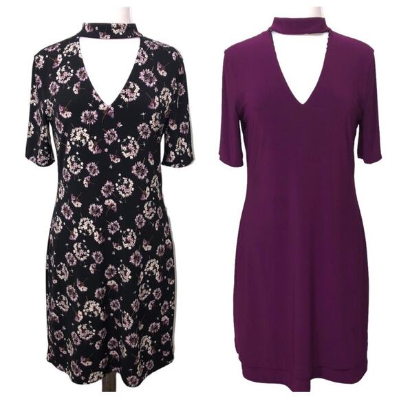 WHBM Floral Reversible Short Sleeve Choker Knit Shift Dress Medium EUC - Picture 2 of 12